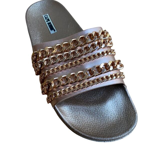 Cape Robbin Slides Sandals Rose Pink Chain Design New Sz 9 - Picture 3 of 9